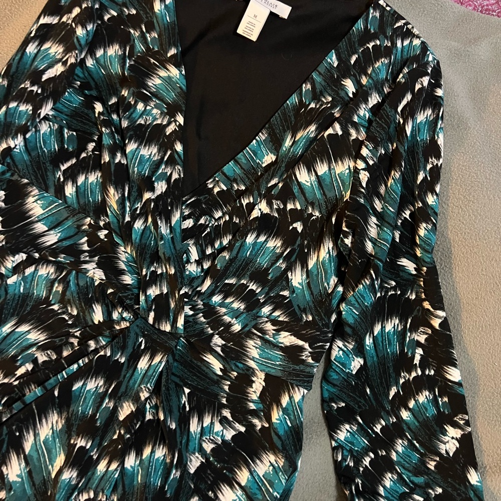 White House Black Market Teal and Black Patterned Dress
